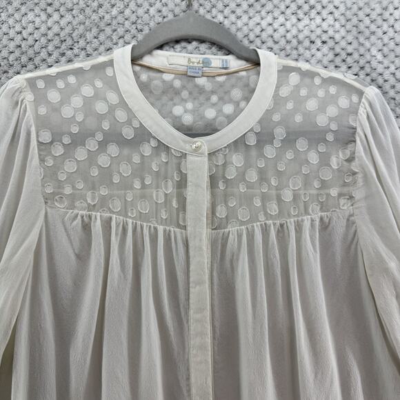 Boden Top Womens US10R Ivory Viscose Sheer Shoulders Long Sleeves Button Front - Picture 3 of 16